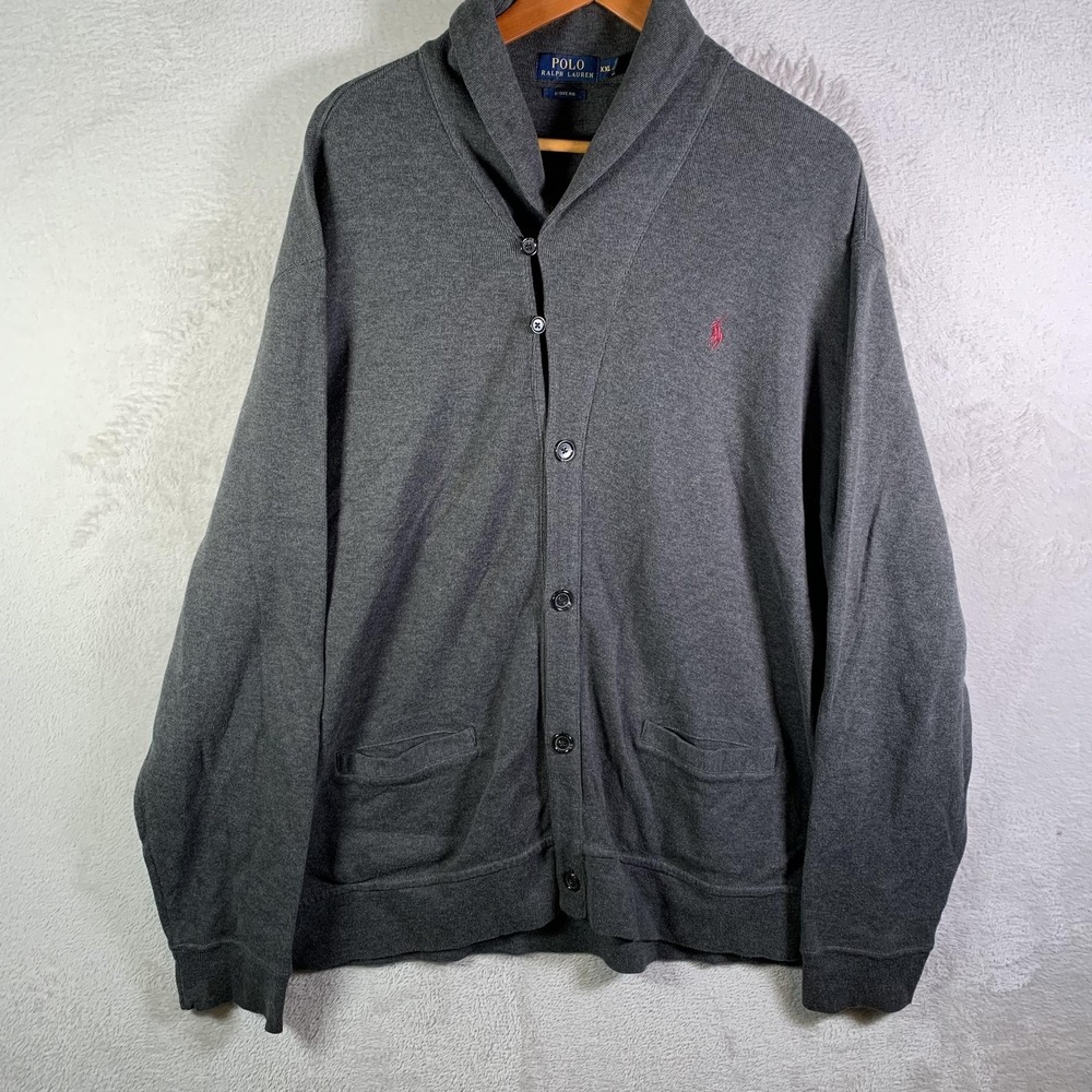 Polo Ralph Lauren Sweater Mens 2XL Gray Estate Rib Shawl Collar Cardigan Cotton